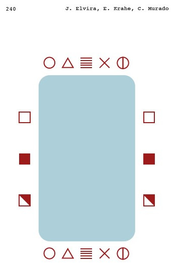 Boceto del proceso de diseño de cartas. Silueta de Carta Rectangular. Formas: Cuadrado, triangulo, líneas horizontales, circulo.