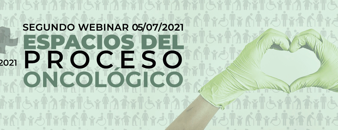 SEGUNDO WEBINAR 05/07/2021 ESPACIOS DEL PROCESO ONCOLÓGICO. Fotografía Silueta Corazón manos con guantes de látex.
